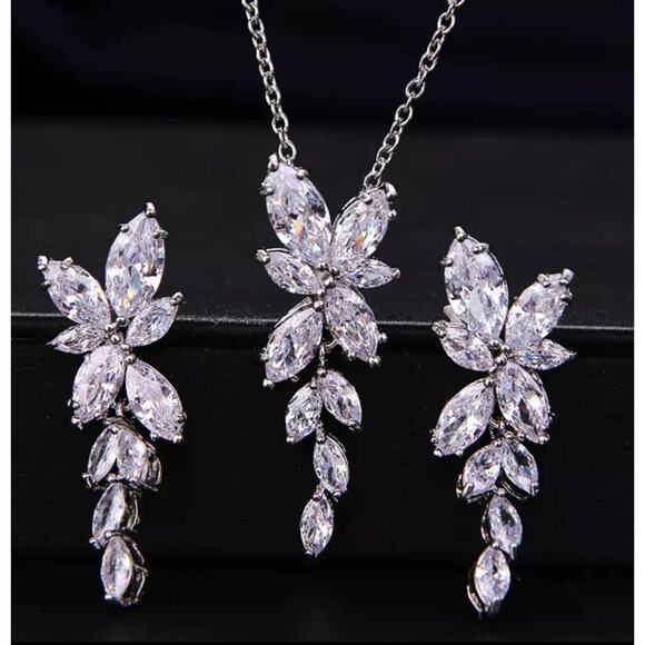 NEW Necklace Earrings Jewelry Set Lot Cubic Zirconia 925 Silver Plate CZ - Picture 1 of 4